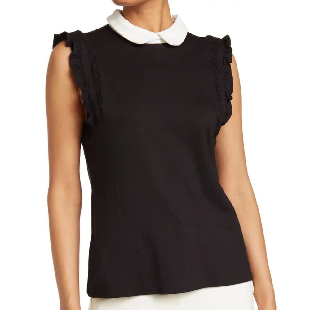 NEW CeCe Ruffle Contrast Peter Pan Collar Sleeveless Tank Blouse Top $59 Small S - Picture 4 of 12